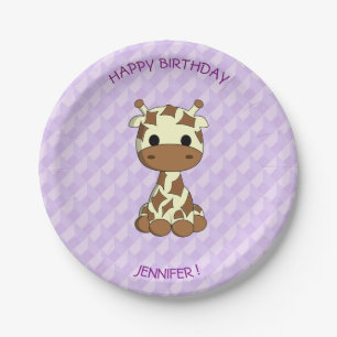 Cute baby giraffe cartoon birthday kids paper plates
