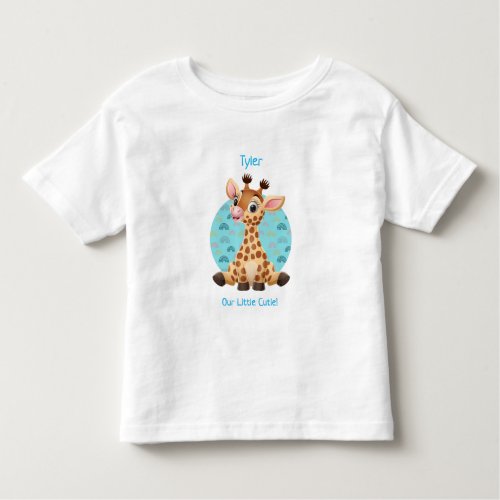 Cute Baby Giraffe Cartoon DIY Name  Text Blue Toddler T_shirt