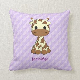 Cute baby giraffe cartoon name nursery pillow