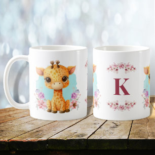 Cute Baby Giraffe Charming Floral Monogram Coffee Mug