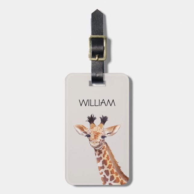 Cute Baby Giraffe Custom Name Luggage Tag (Front Vertical)