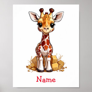 Cute Baby Giraffe Custom Name Poster
