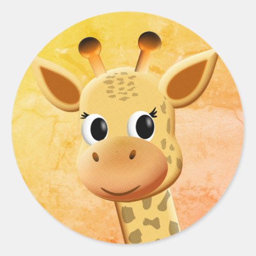 Cute Baby Giraffe Drawing Classic Round Sticker