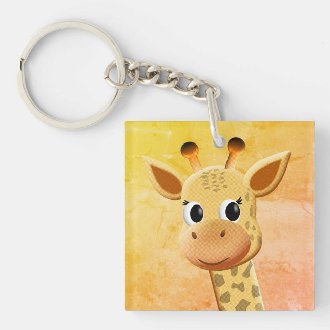 Cute Baby Giraffe Drawing Keychain (Front)