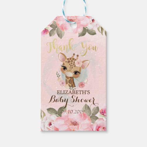 Cute Baby Giraffe Floral Baby Shower Gift Tags