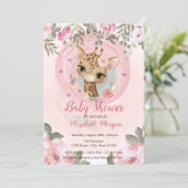 Cute Baby Giraffe Floral Baby Shower Invitation (Standing Front)
