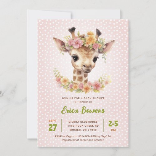 Cute Baby Giraffe Girl Wild Safari Shower Sprinkle Invitation