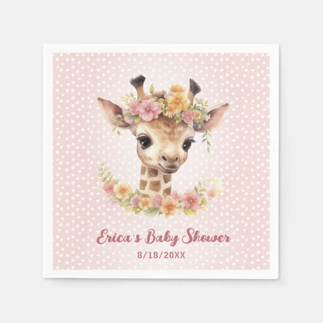 Cute Baby Giraffe Girl Wild Safari Shower Sprinkle Napkins (Front)