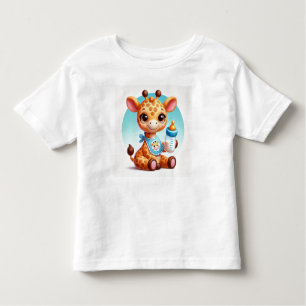 Cute Baby Giraffe Holding a Bottle Toddler T-shirt