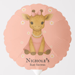 Cute Baby Giraffe in Pink Girl Baby Shower Balloon