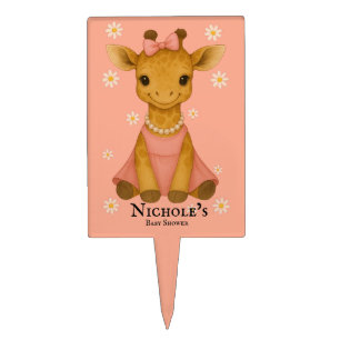 Cute Baby Giraffe in Pink Girl Baby Shower Cake Topper