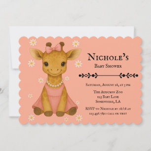 Cute Baby Giraffe in Pink Girl Baby Shower Invitation