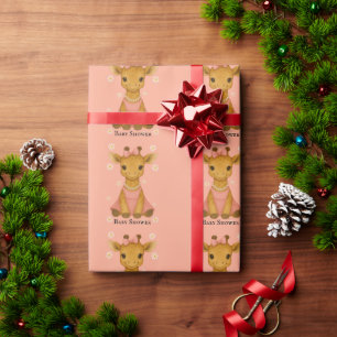 Cute Baby Giraffe in Pink Girl Baby Shower Wrapping Paper