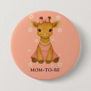 Cute Baby Giraffe in Pink Girl Mom To Be Button