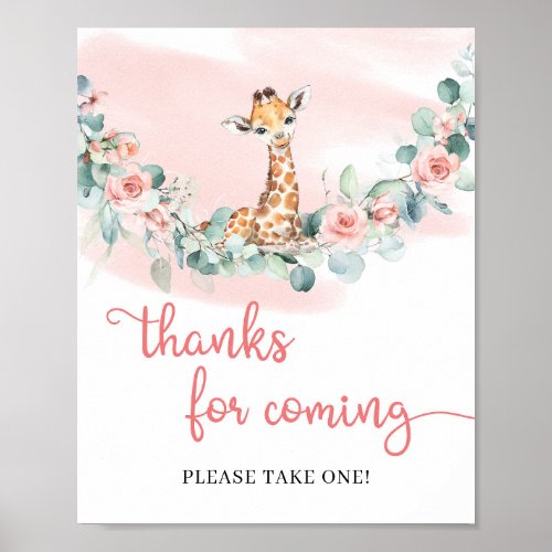 Cute Baby giraffe jungle animal thanks for coming Poster