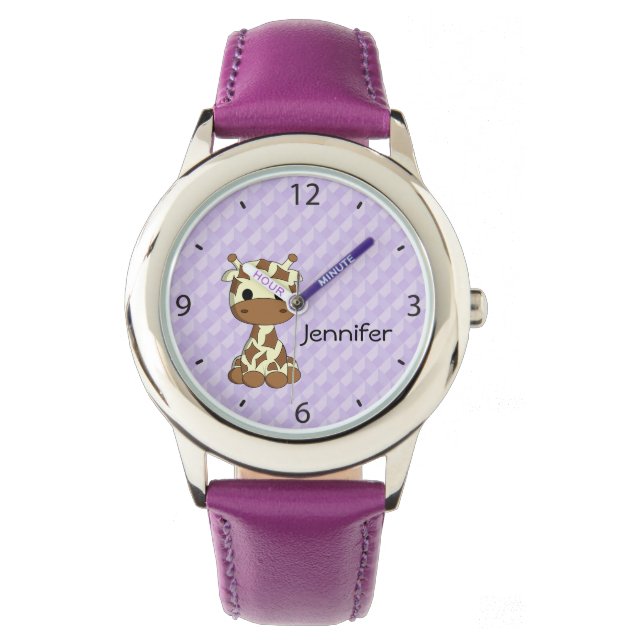 Cute baby giraffe kawaii cartoon name girl's watch (Front)