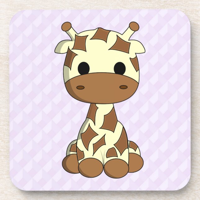 Cute baby giraffe kawaii cartoon purple kids beverage coaster (Front)