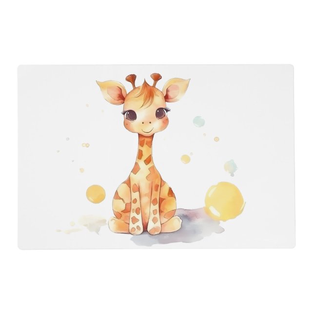 Cute Baby Giraffe Laminated Placemat (Front)
