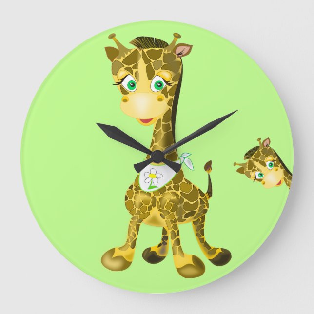Cute Baby Giraffe Large Clock (Front)