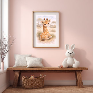 Cute Baby Giraffe Neutral Nursery Room Kids Poster