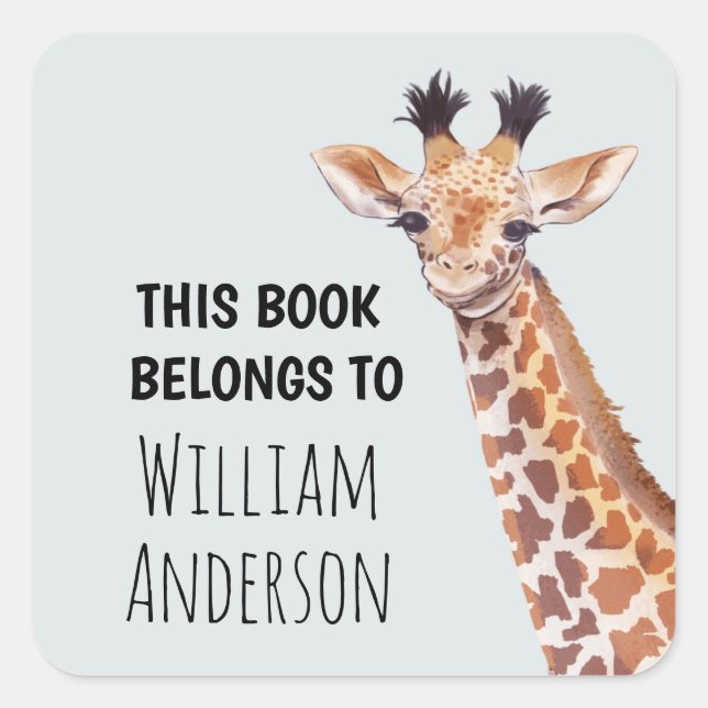 Cute Baby Giraffe Personalized Name School  Square Sticker (Front)