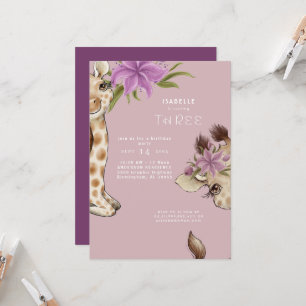 Cute Baby Giraffe Pink Birthday Party Invitation