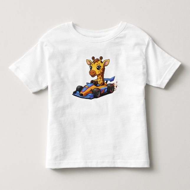Cute Baby Giraffe Race Car Driver Toddler T-shirt (Front)