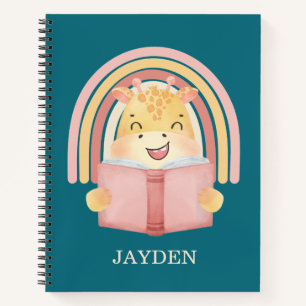 Cute Baby Giraffe Reading Book Name Kids Rainbow 