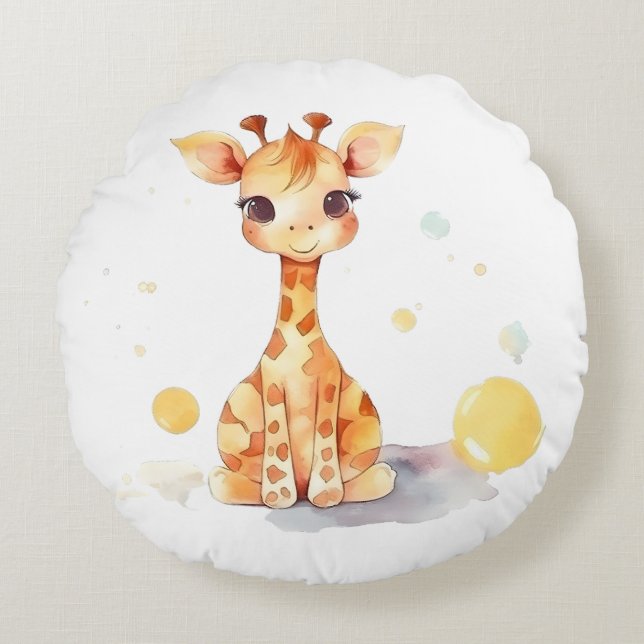 Cute Baby Giraffe Round Pillow (Front)