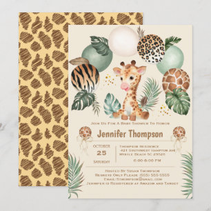 Cute Baby Giraffe Safari Animal Print Beige Invitation