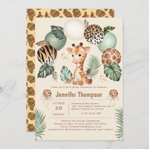 Cute Baby Giraffe Safari Animal Print Beige Invitation