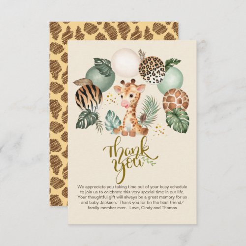 Cute Baby Giraffe Safari Animal Print Beige   Thank You Card