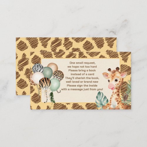 Cute Baby Giraffe Safari Animal Print Bring a Book Enclosure Card
