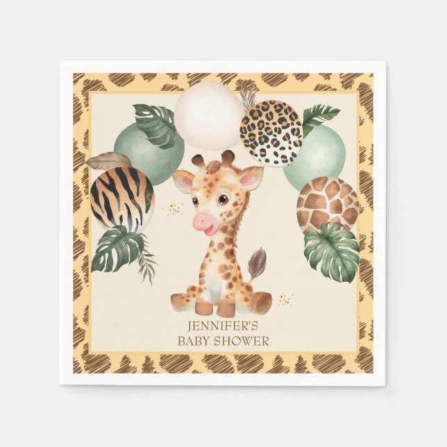 Cute Baby Giraffe Safari Animal Print Napkins (Front)
