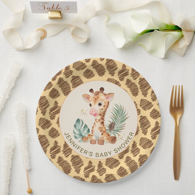 Cute Baby Giraffe Safari Animal Print Paper Plates (Wedding)