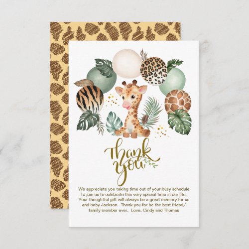 Cute Baby Giraffe Safari Animal Print   Thank You Card