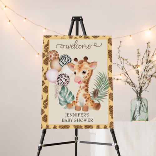 Cute Baby Giraffe Safari Animal Print Welcome Sign