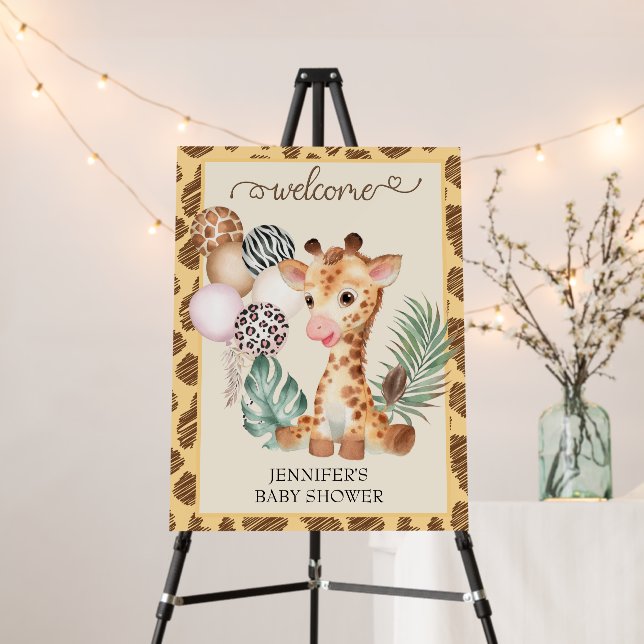 Cute Baby Giraffe Safari Animal Print Welcome Sign (In Situ (Stand))
