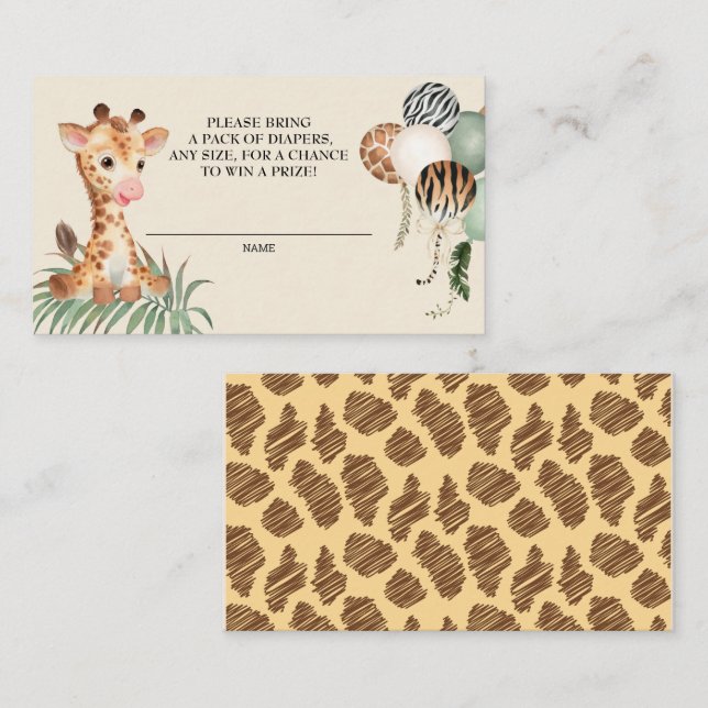 Cute Baby Giraffe Safari Diaper Raffle   Enclosure Card (Front/Back)