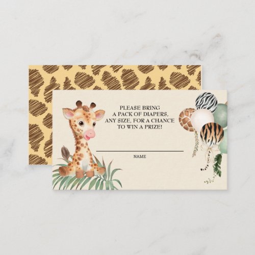 Cute Baby Giraffe Safari Diaper Raffle   Enclosure Card
