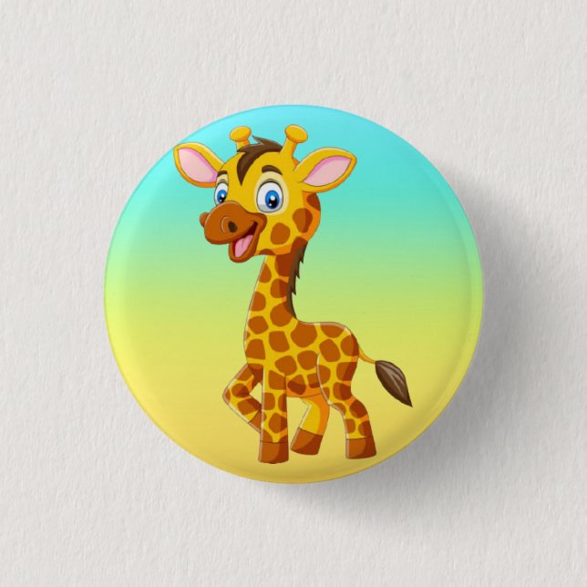 Cute Baby Giraffe Smiling Cartoon-35280 Button (Front)
