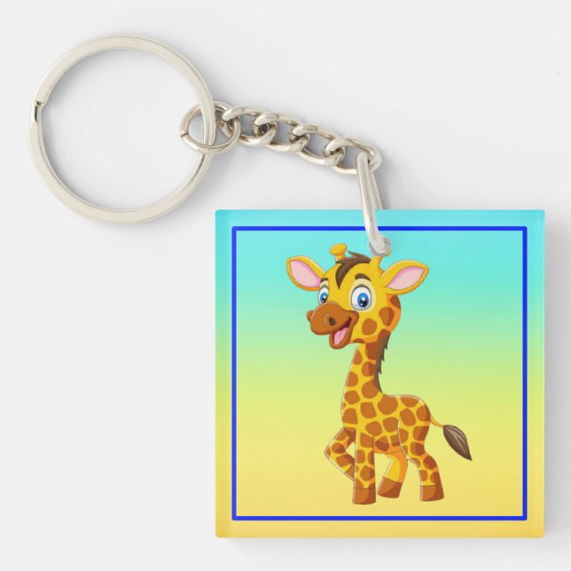 Cute Baby Giraffe Smiling Cartoon-35280 Keychain (Front)