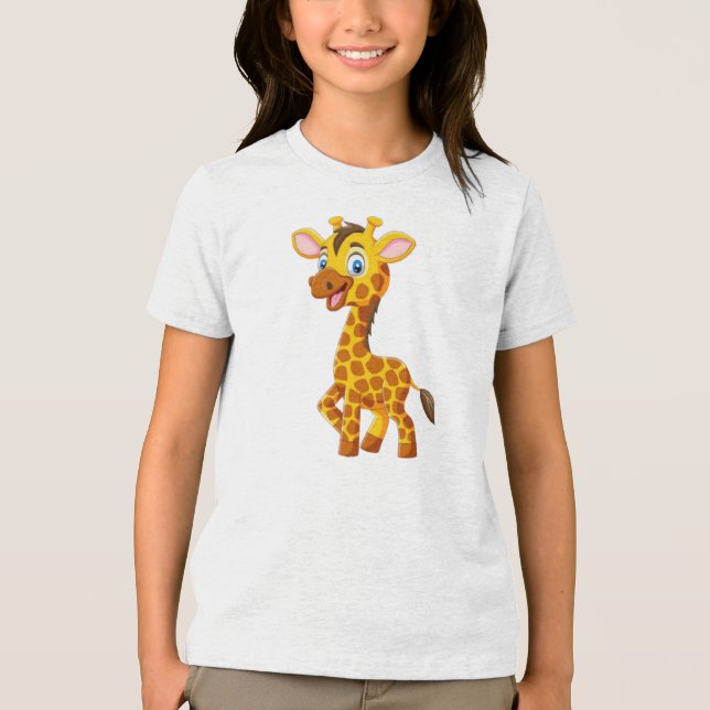 Cute Baby Giraffe Smiling Cartoon-35280 Tri-Blend Shirt (Front)