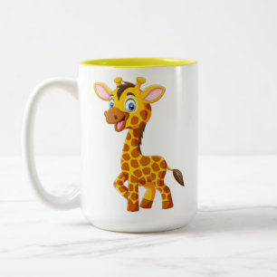 Cute Baby Giraffe Smiling Cartoon-35280 Two-Tone Coffee Mug