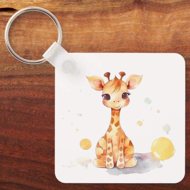Cute Baby Giraffe Square Keychain (Front)