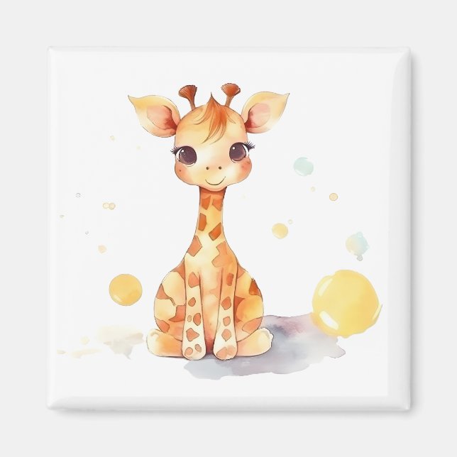 Cute Baby Giraffe Square Magnet (Front)