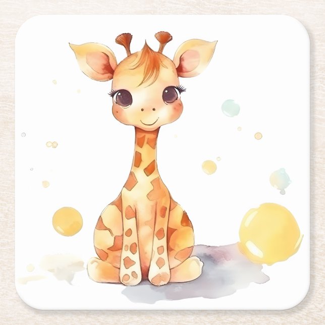 Cute Baby Giraffe Square Paper Coaster (Front)