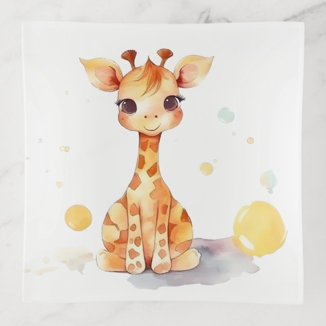 Cute Baby Giraffe Square Trinket Tray