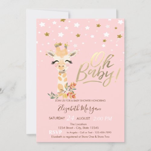 Cute Baby Giraffe Stars Baby Shower Invitation