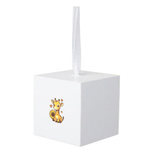 Cute Baby Giraffe Sunflower Vintage Engraving Tee_ Cube Ornament